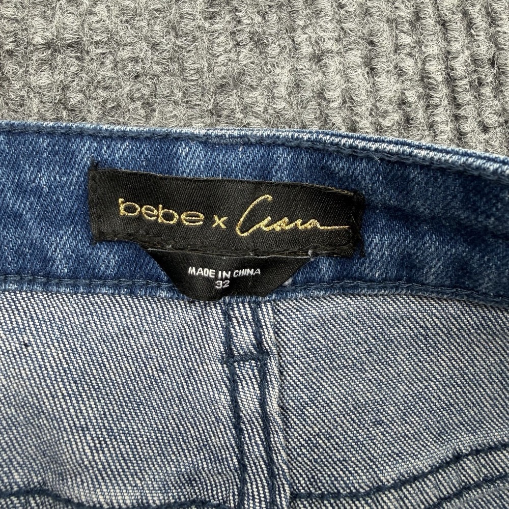 Bebe x Ciara Vegan‎ Leather Wide Leg Jeans High Waist Moto Women 32 - Picture 3 of 12
